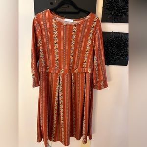 Ces Femme NWOT pumpkin floral dress with box pleats, long sleeves, waffle fabric